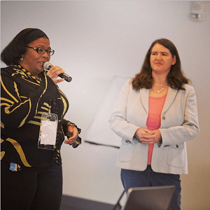 Cynthia Simmons and Becky McCray lead off for the SMTulsa Conference. Photo by SMTulsa Team.