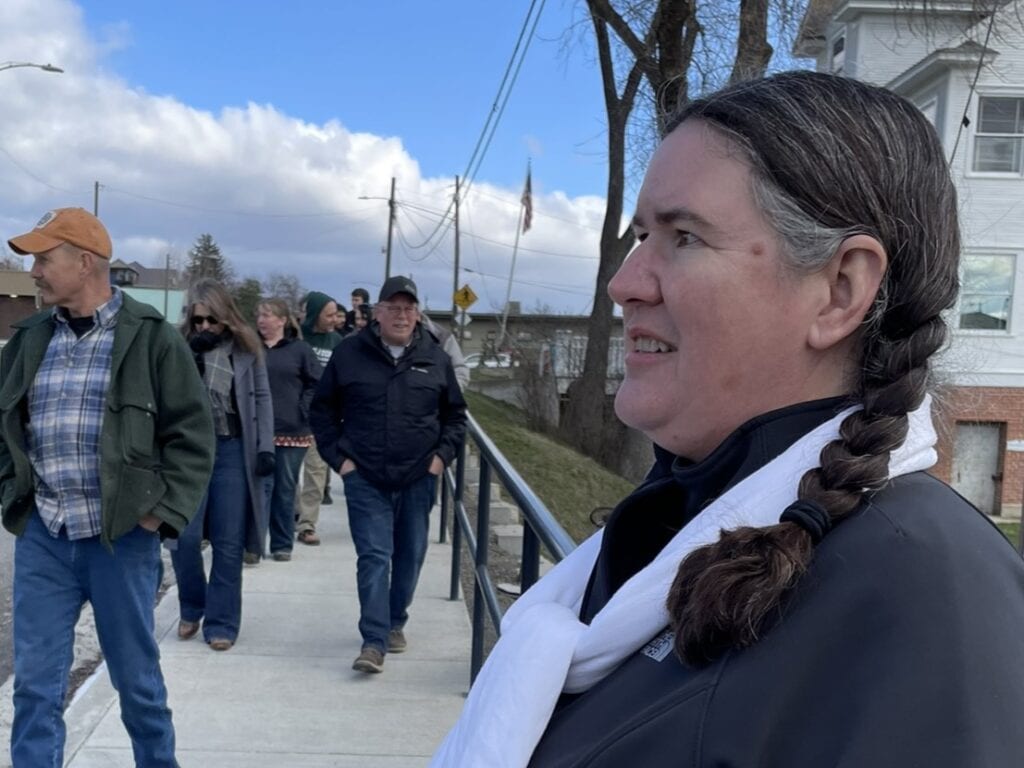 Becky McCray leads a tour of a small town business district